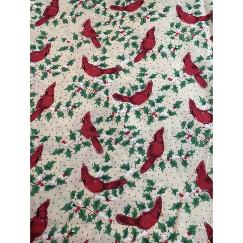 Vtg Cardinals Holly Christmas Fabric Christmas Collection Chanteclaire 1/2 Yards